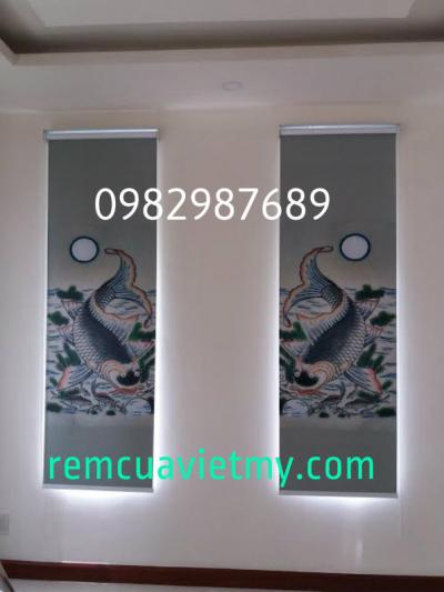 Rèm cuốn tranh cá chép ngắm trăng AH 01