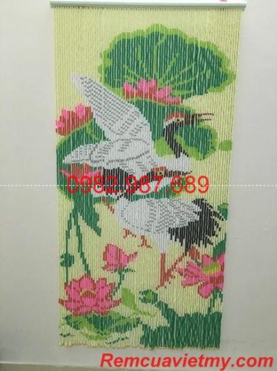 Rèm hạt nhựa kết tranh hoa sen, đôi Hạc