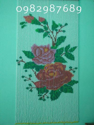 Rèm hạt nhựa kết tranh hình hoa hồng